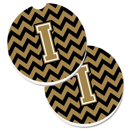 Carolines Treasures Letter I Chevron Black and Gold  Cup Holder Car Coaster, PK2 CJ1050-ICARC